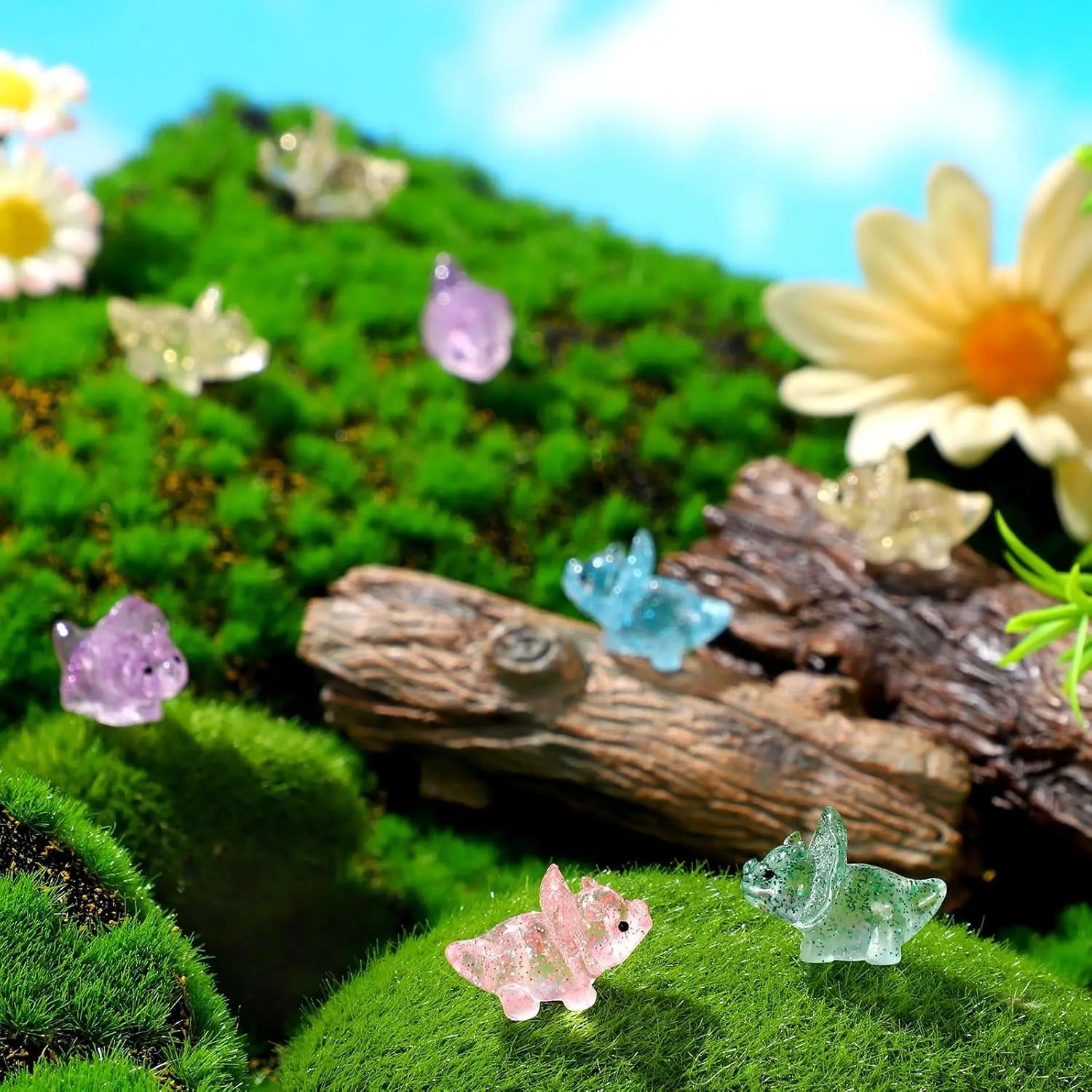 Mini figuras de dinosaurios con purpurina - 50 piezas