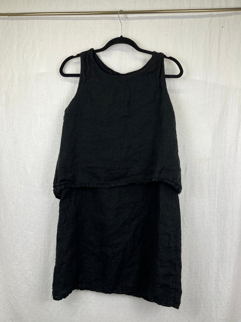 Black Layered Linen Dress--S/M