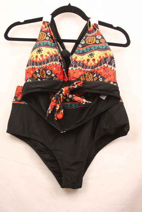 Black and Red 2 Piece Bathing Suit-L