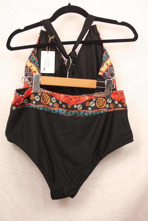 Black and Red 2 Piece Bathing Suit-L