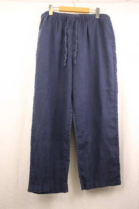 Dark Blue Linen Drawstring Pants