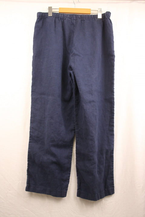 Dark Blue Linen Drawstring Pants