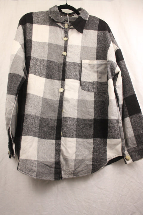 Black and White Large Print Flannel Jacket