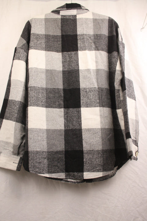 Black and White Large Print Flannel Jacket