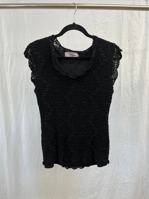 Black Crochet Beaded Top