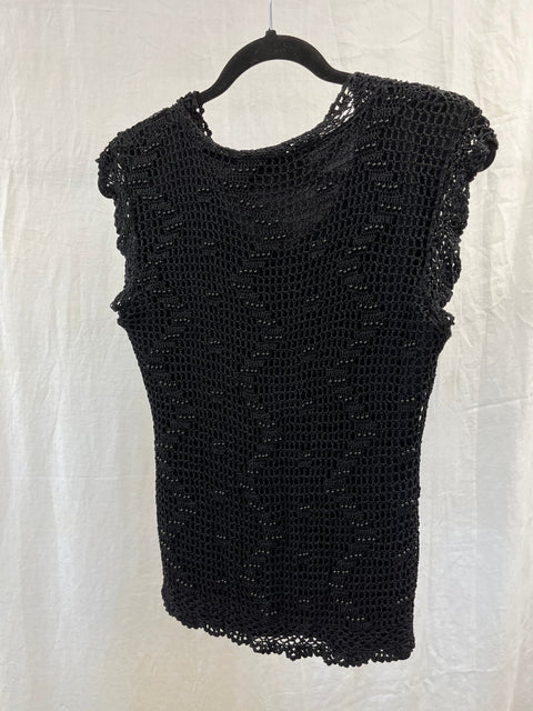 Black Crochet Beaded Top