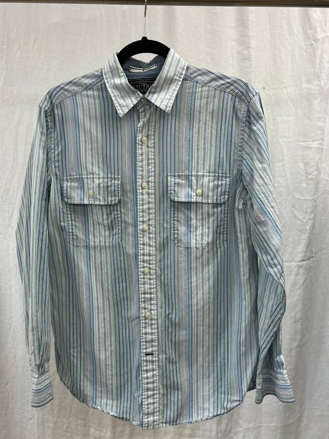 Blue and Green Men's Striped Shirt--M