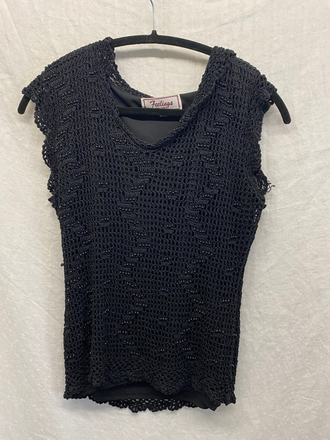 Black Crochet Top with Beads