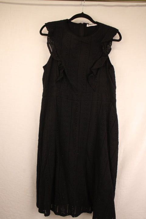 Midlength Black Ruffled Dress--XL