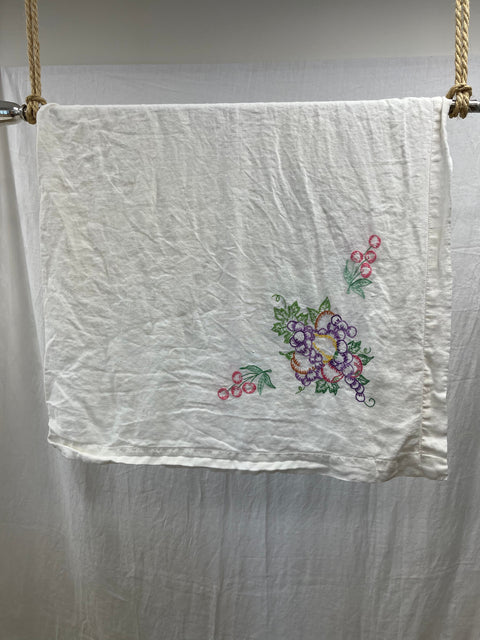 White Linen Tablecloth with Florals