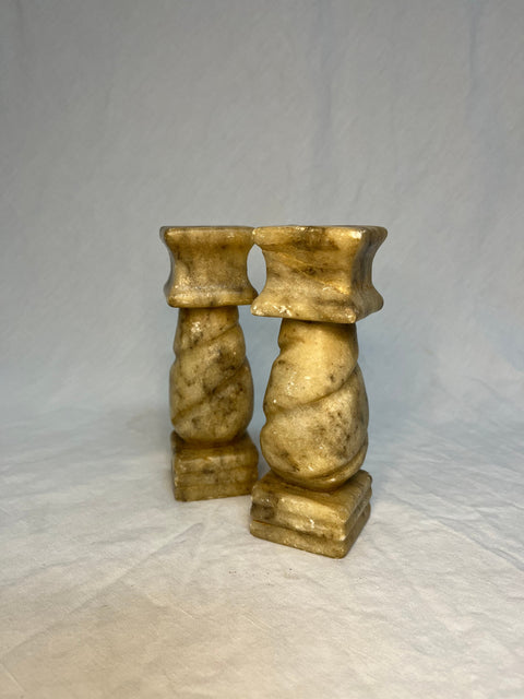 Set of 2 Small Marble Candle Holders