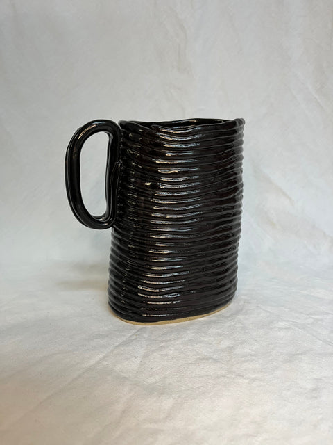 Big Black Rippled Pottery Jug